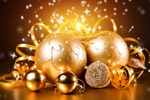 шары, мишура, гирлянда, новый год, праздник, желтые, коричневые